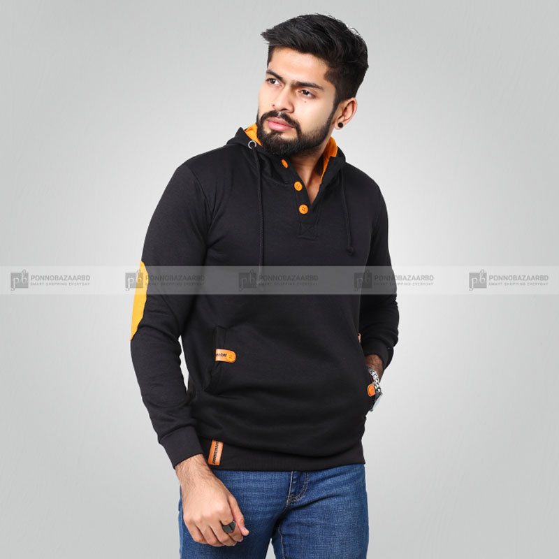 Premium Quality Mens Black Color Cotton Full Sleeve Hoodie Collection By PONNO BAZAAR